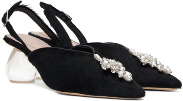 Кецове и обувки Simone Rocha Simone Rocha Pointed Slingback Heels with Crystal Embellishment Черно | LH14B 0794, 3