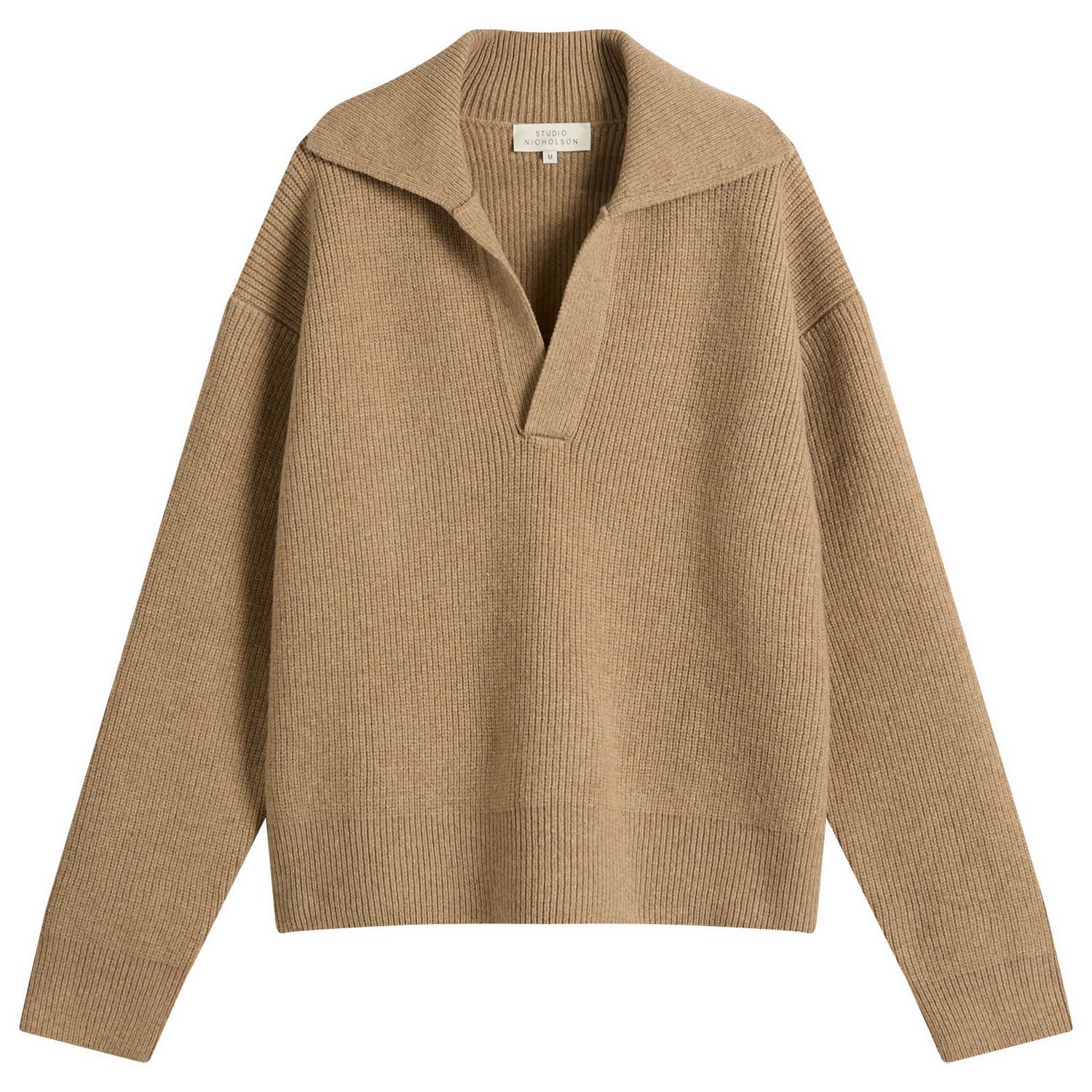 Пуловер Studio Nicholson Studio Nicholson Rib Polo Collar Jumper, Size Large Бежово | NASHSNM-1295-OAT, 1