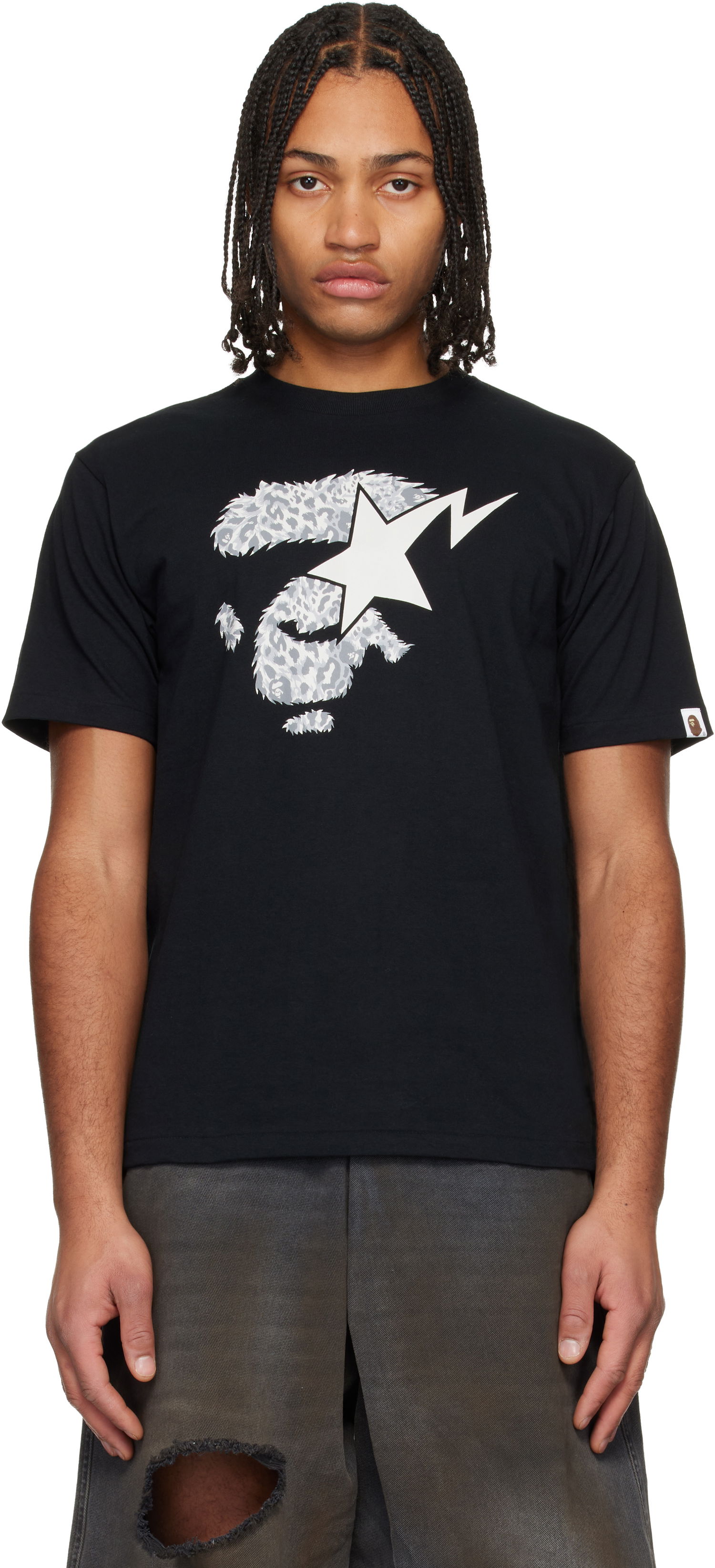 Тениска BAPE Wild Leopard Pattern Ape Face STA T-shirt Черно | 001TEL801042M, 0