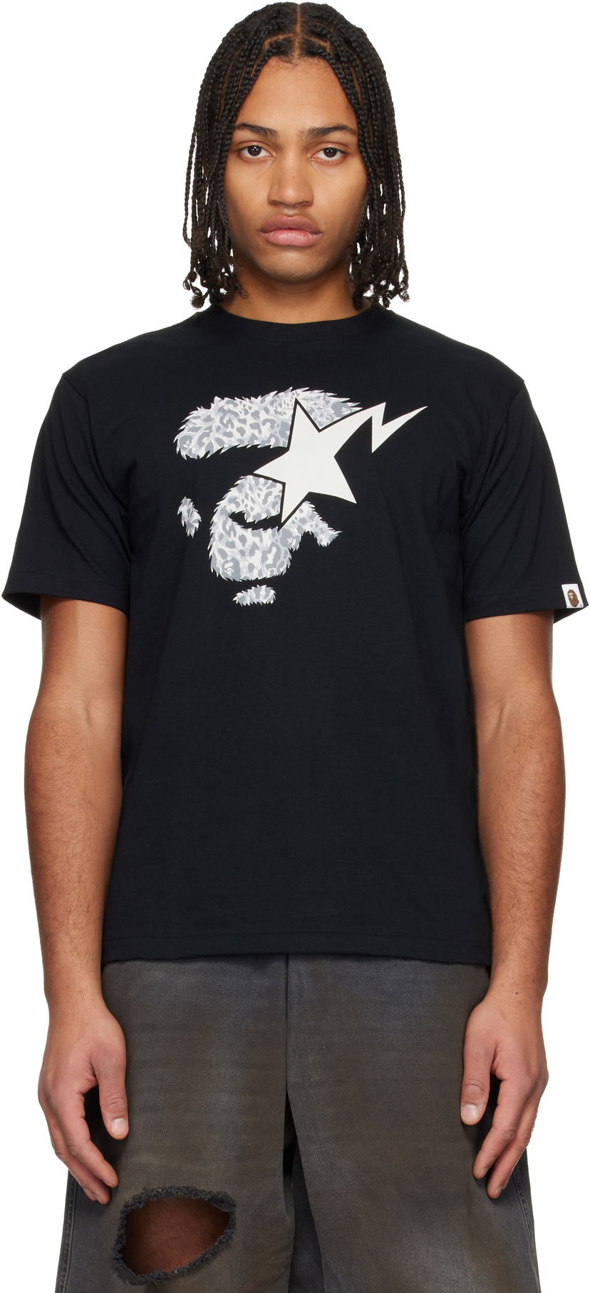 Тениска BAPE Wild Leopard Pattern Ape Face STA T-shirt Черно | 001TEL801042M