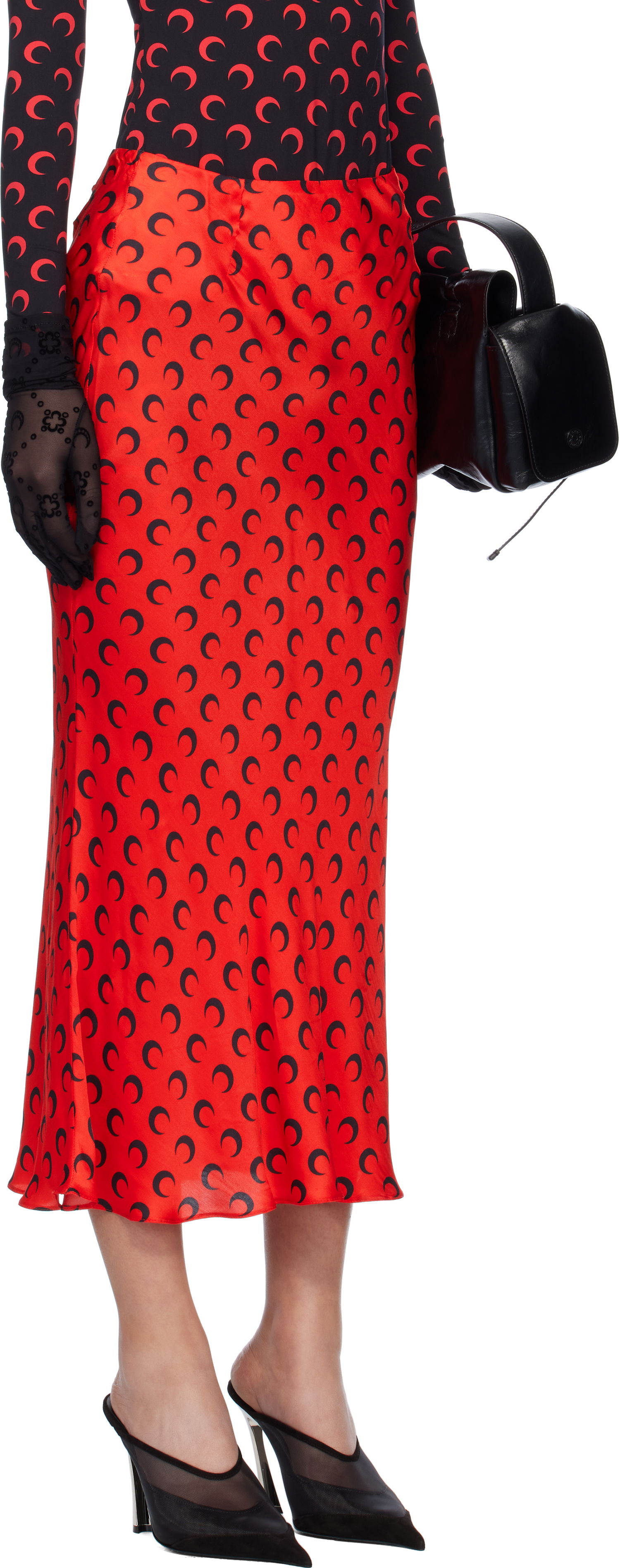 Пола Marine Serre Marine Serre Moon Print Satin Midi Skirt Червено | WSK070A CWOV0060, 1