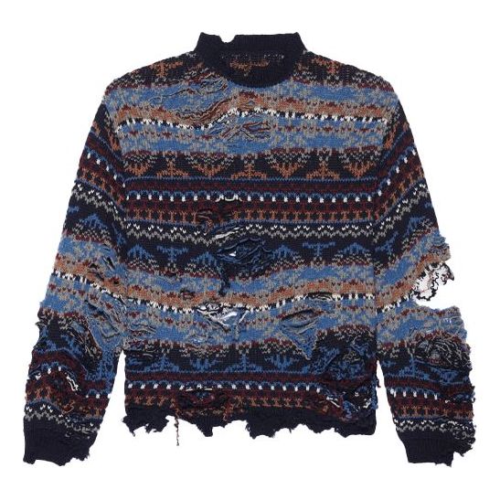Пуловер Balenciaga Balenciaga Destroyed Fair Isle Jumper Синьо | 662518T16028088