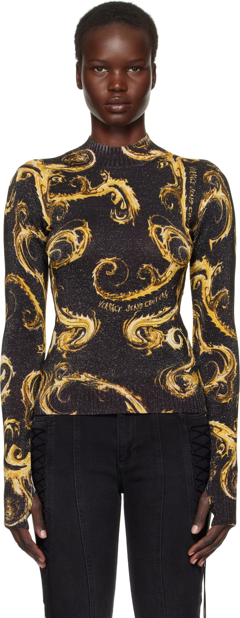 Пуловер Versace Black & Gold Knit Lurex Sweater Черно | E77HAFM24_ECMN80