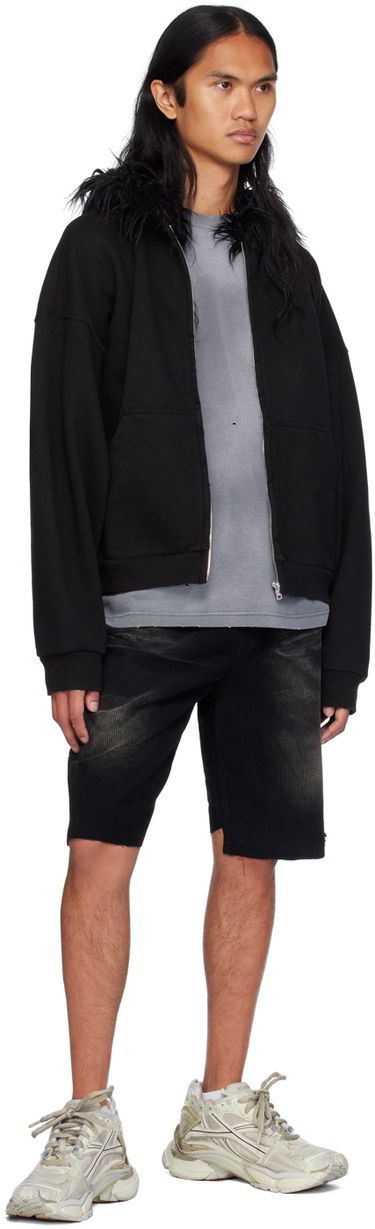 Суитчър We11done Faux Fur Trim Zip-Up Hoodie Черно | WD-TJ2-24-811-U-BK, 3