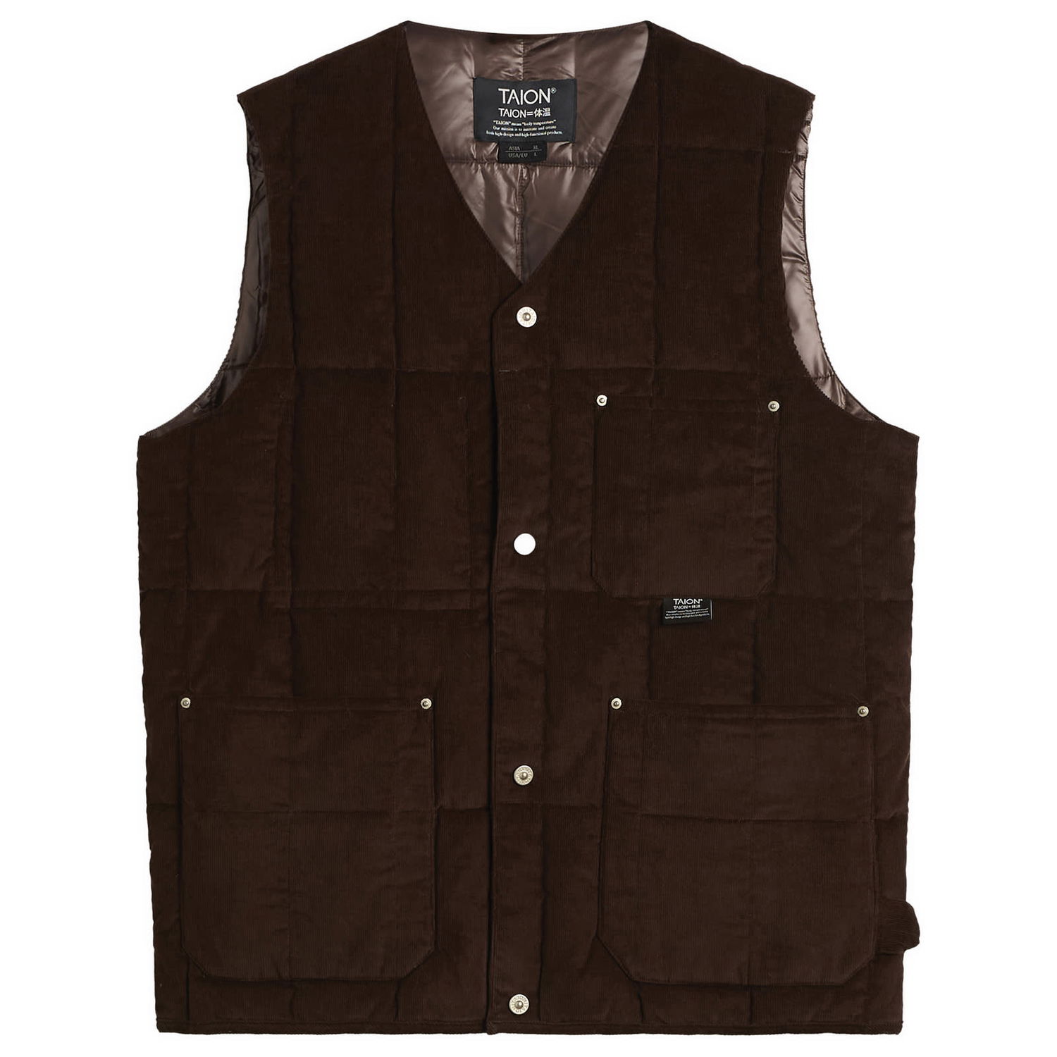 Жилетка TAION Quilted Corduroy V-Neck Button-Down Work Vest Кафяво | TAION-001BWK-DKBR, 0
