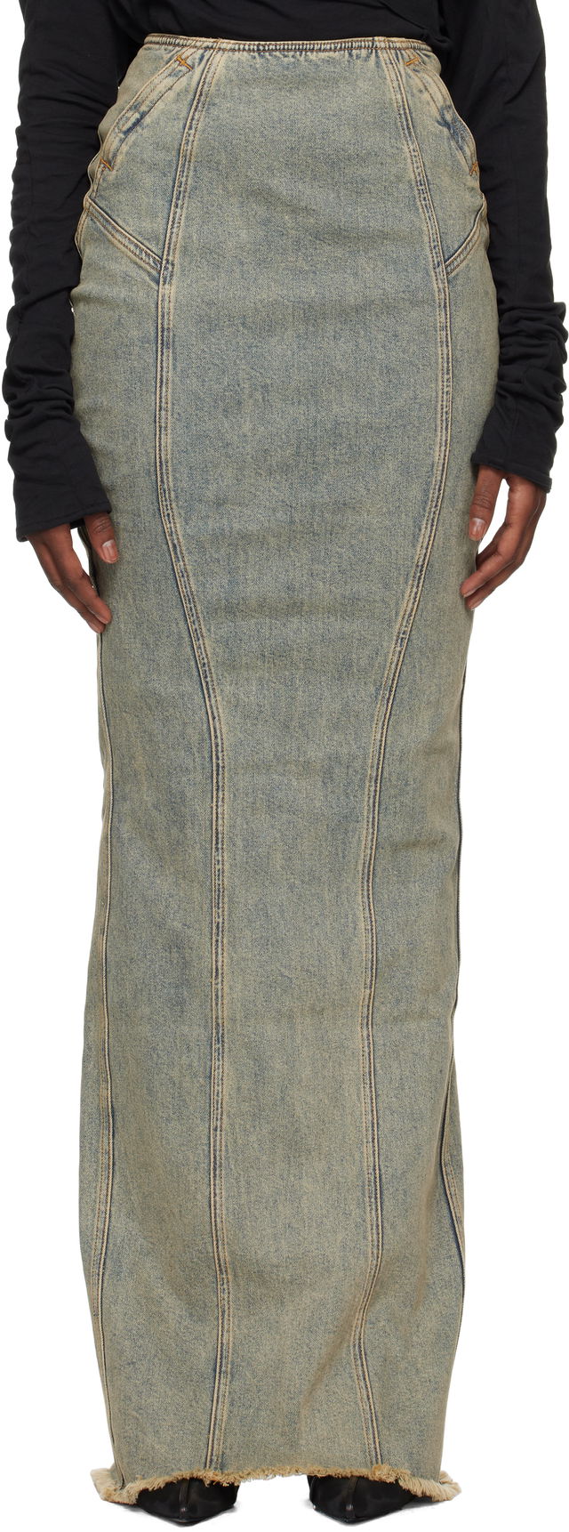 Channel Denim Maxi Skirt