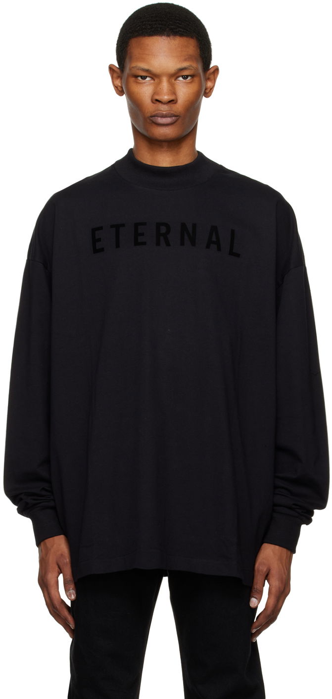 Тениска Fear of God Flocked Long Sleeve T-Shirt Черно | FGE50-002AJER