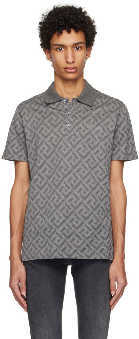 Поло тениска Versace Versace Greca Polo Сиво | 1008500 1A06078