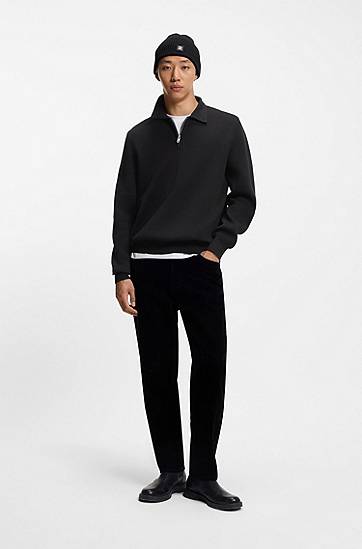 Пуловер BOSS Zip-neck knit polo in interlock cotton Черно | 50546871, 1