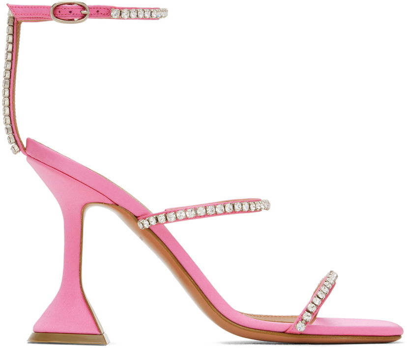 Грижа за обувките Amina Muaddi Amina Muaddi Gilda Crystal-Embellished Heeled Sandals Розово | GILDA SANDAL CL SATIN
