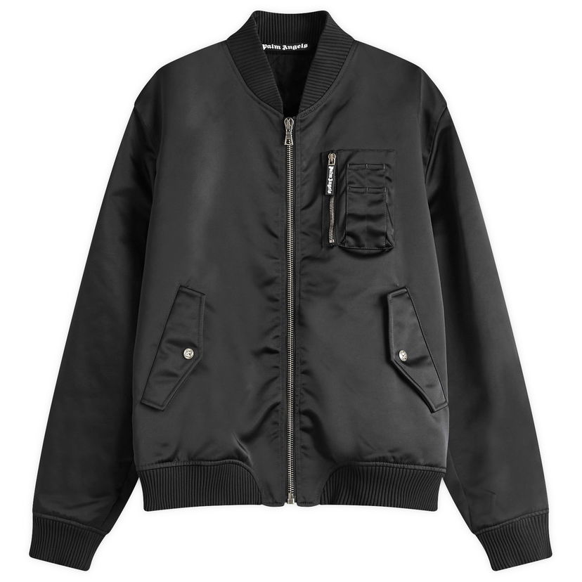 Яке бомбър Palm Angels Black Bomber Jacket With Logo Patch Черно | PMEH033S25FAB0011010