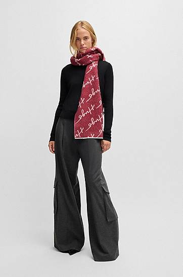 Шал BOSS Wool Blend Logo Scarf Бургунди | 50524789, 1