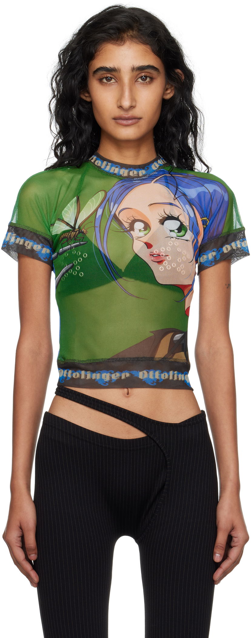 Тениска Ottolinger Ottolinger Anime Girl Graphic Mesh T-Shirt Зелено | 101-100401-05