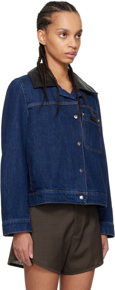Яке Wales Bonner Wales Bonner Denim Jacket with Faux Leather Collar Синьо | WS25DE14-DE01-599, 1