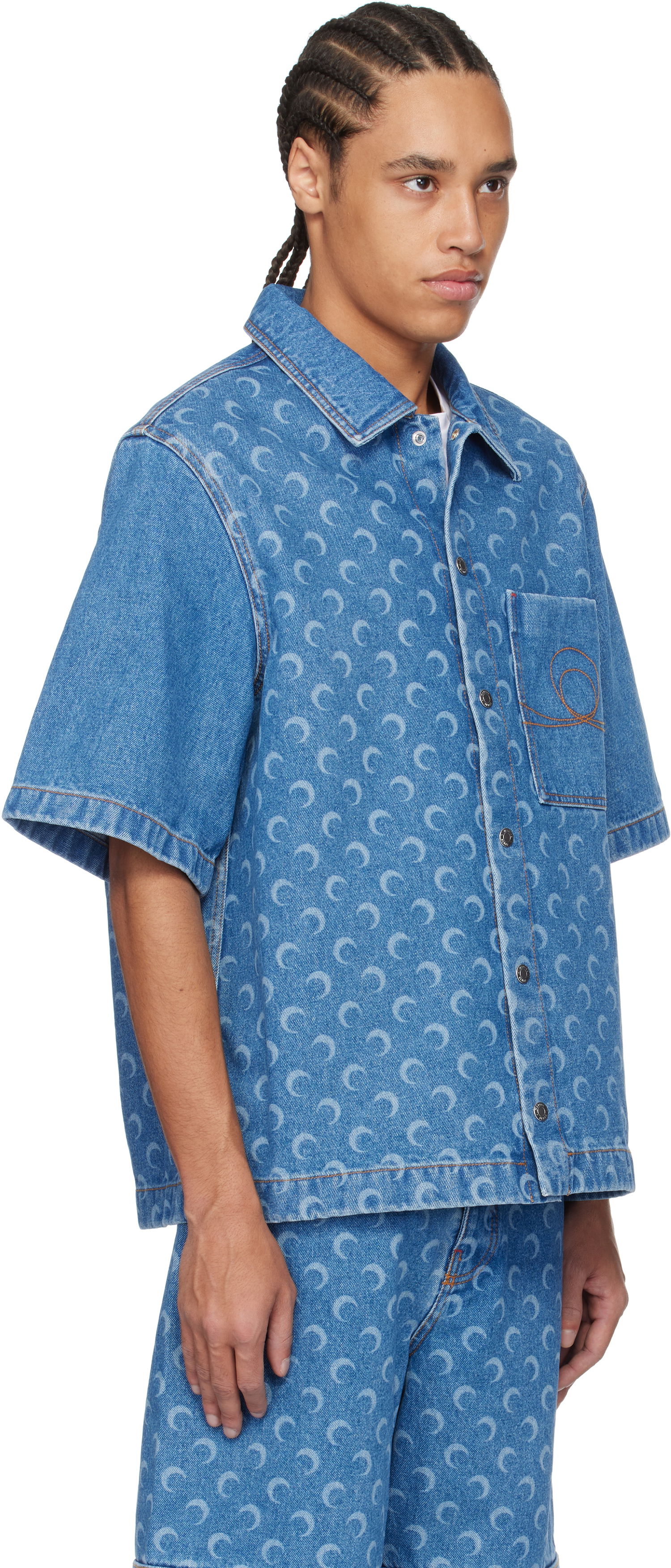 Риза Marine Serre Marine Serre Moon Laser Workwear Denim Shirt Синьо | MSI017A CDEN0002, 1