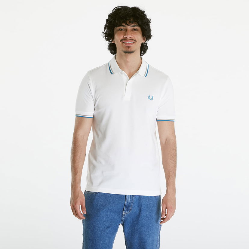 Поло тениска Fred Perry Twin Tipped Shirt Snow White/ Warm grey/ Ocean Бяло | M3600 V36