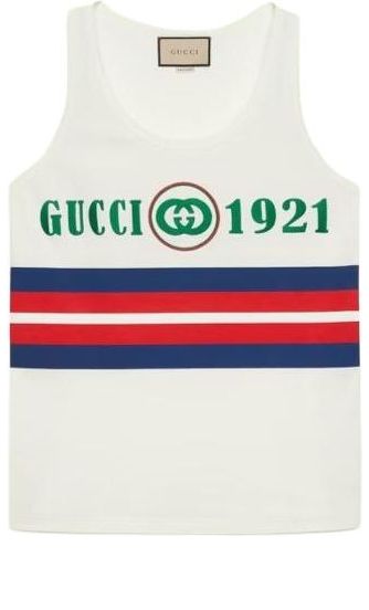 Потник Gucci Cotton Tank Top with Logo Print Бяло | 688411-XJD5U-9131, 0