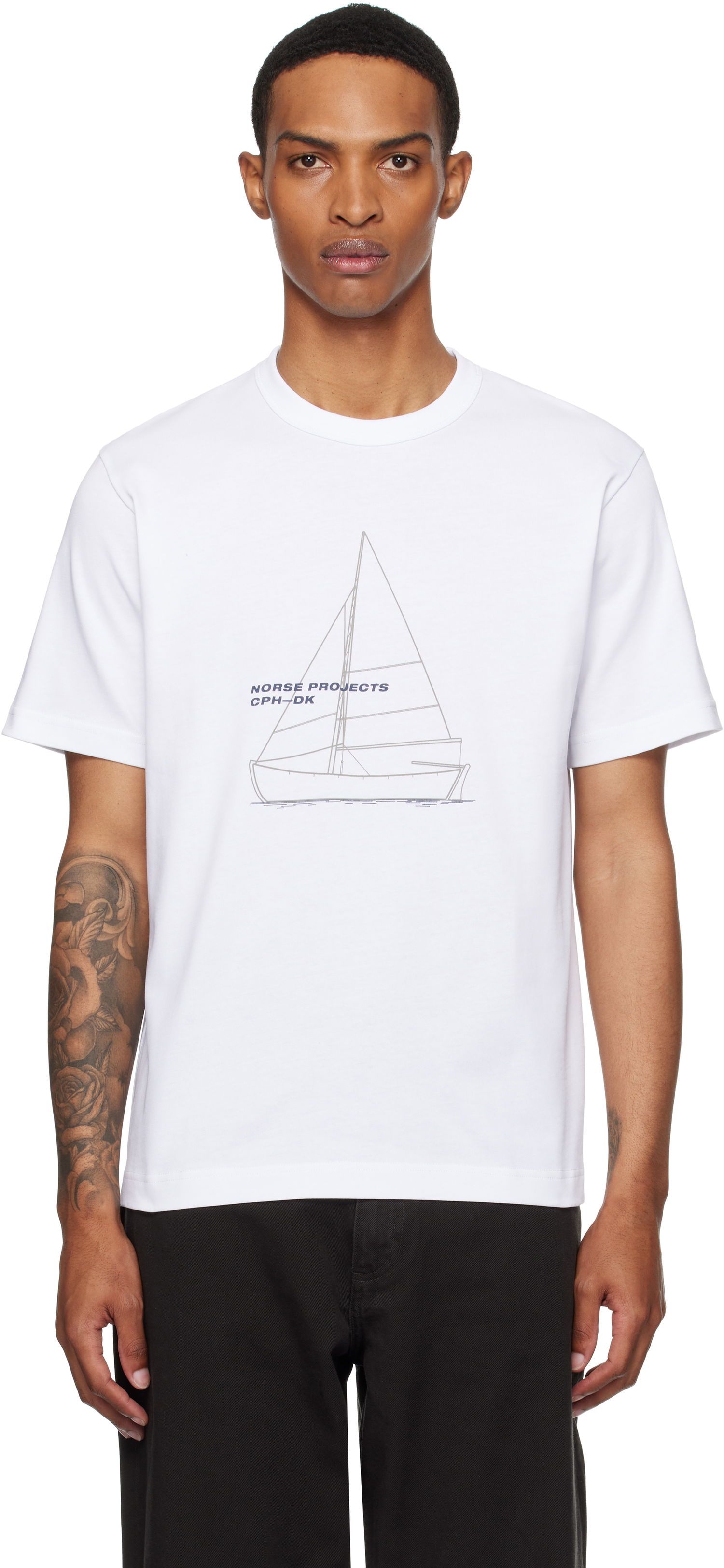 Тениска NORSE PROJECTS Norse Projects Holger Organic Boat Print T-Shirt Бяло | N01-0677, 0