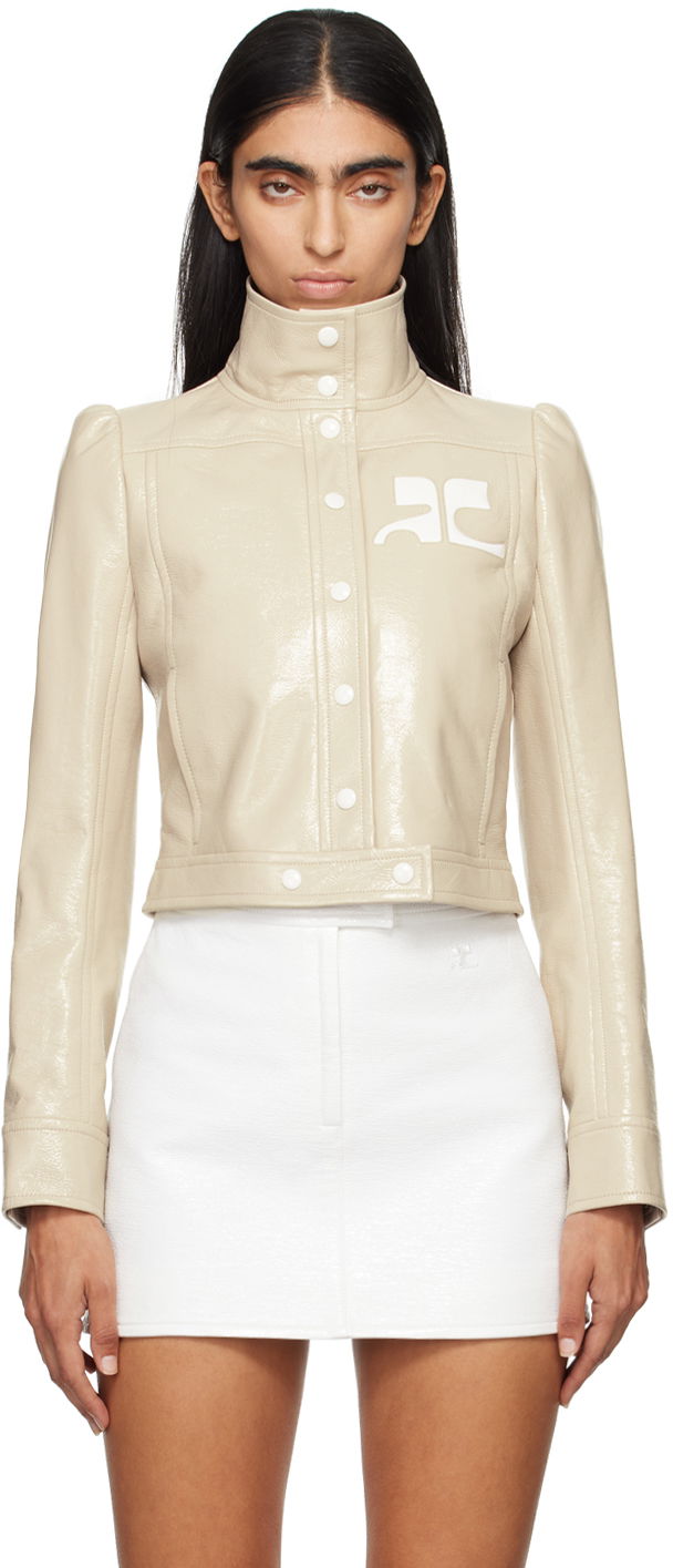 Яке Courrèges Reedition Cropped Faux Leather Jacket Бежово | PERCBL005VY0014, 0