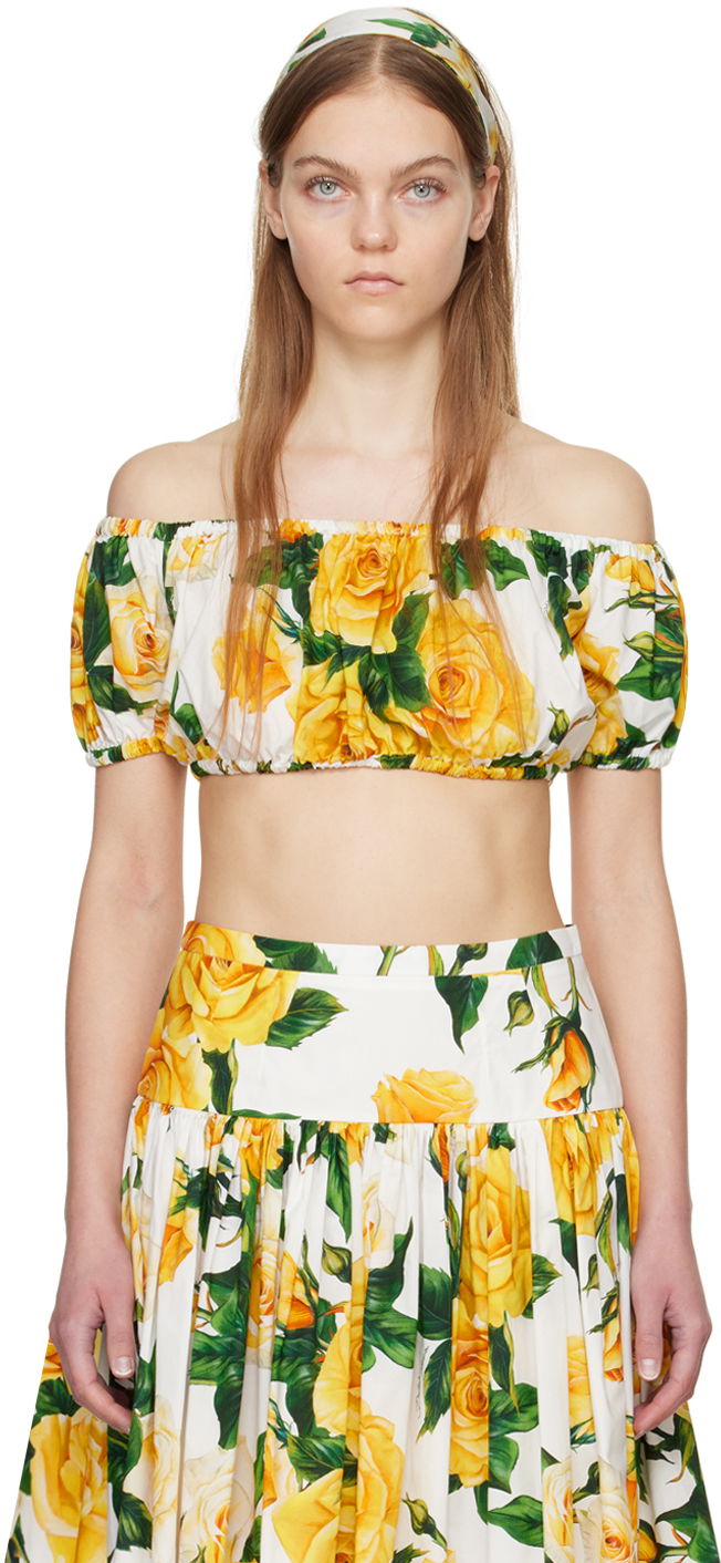 Съкратен топ Dolce & Gabbana Dolce&Gabbana Floral Off-The-Shoulder Crop Top Бяло | F755RT HS5NK, 0