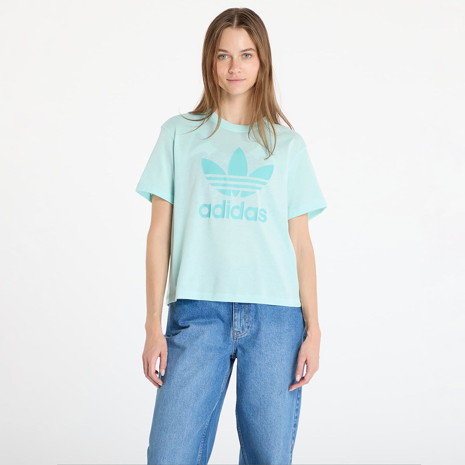 Тениска adidas Originals Adicolor Trefoil Boxy T-Shirt Тюркоазено | JD3142, 0