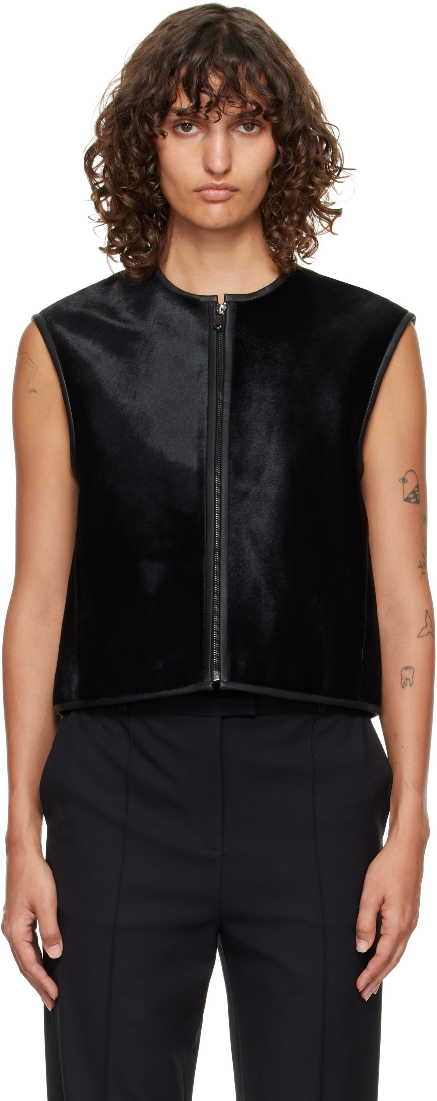 Жилетка Loulou de Saison Loulou de Saison Ampas Pony-Effect Leather Vest Черно | AMPAS, 0