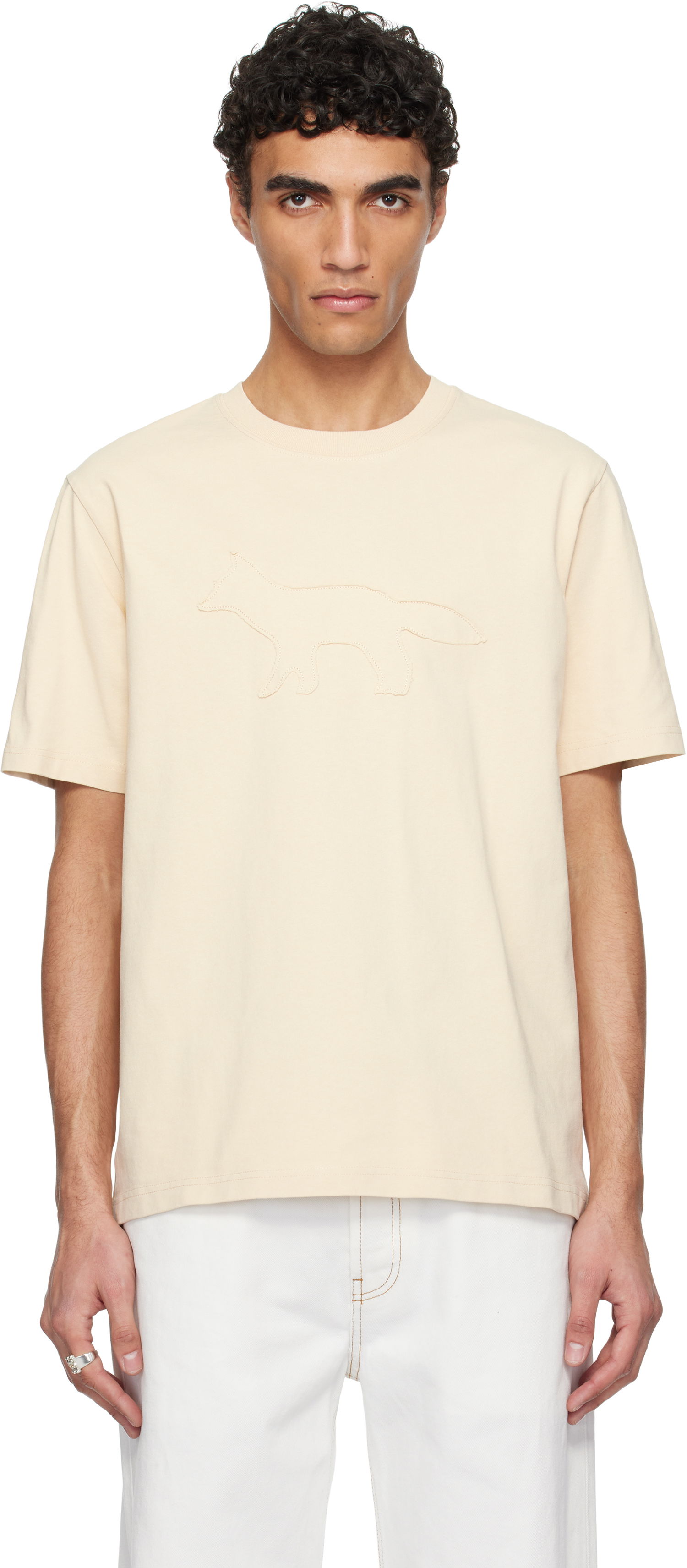 Тениска MAISON KITSUNÉ Maison Kitsuné Profile Fox Comfort T-Shirt Бежово | OM00121KJ0118, 0