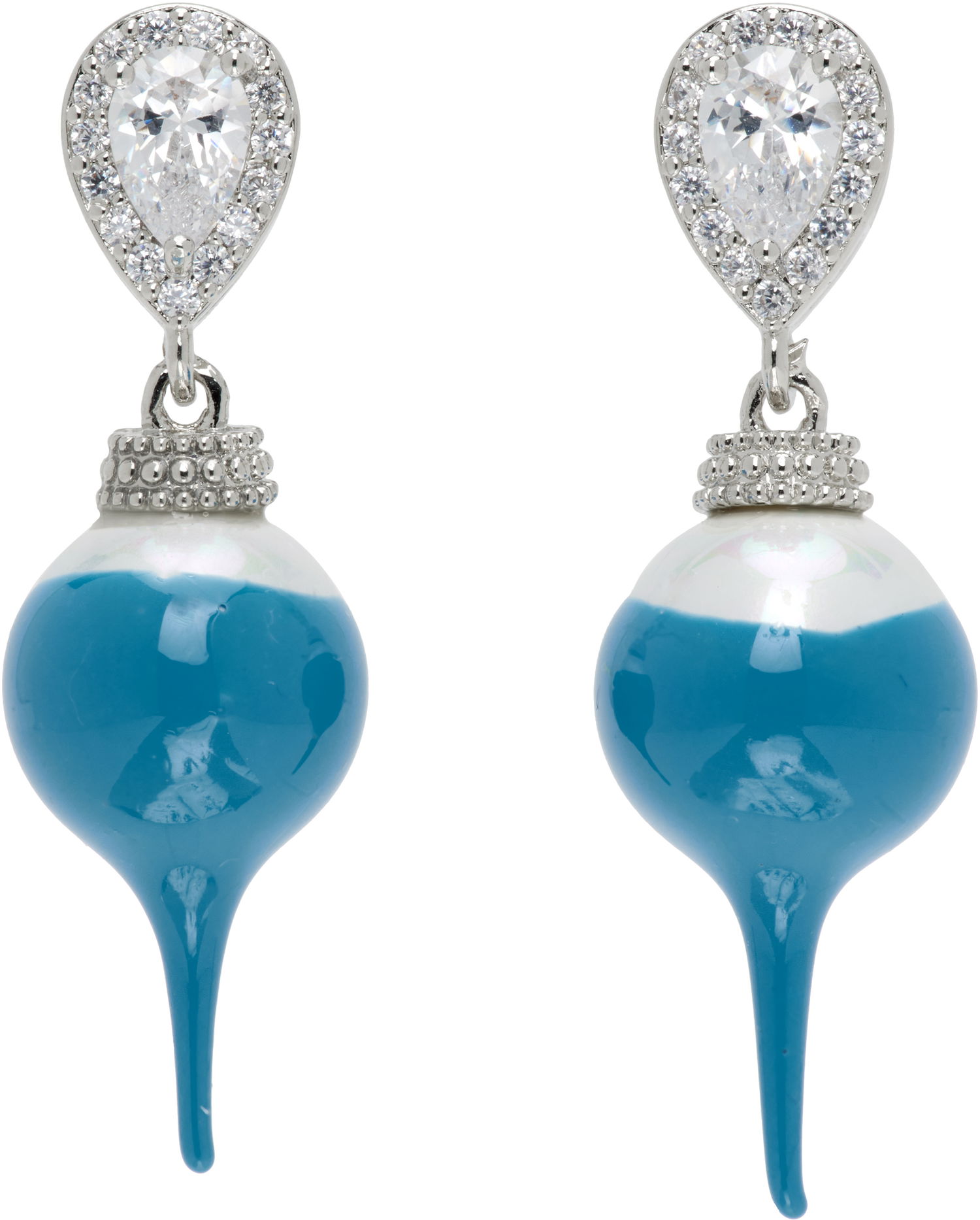 Обеци Ottolinger Ottolinger Pear-Shaped Crystal Halo Two-Tone Dipped Faux Pearl Drop Earrings Тюркоазено | 125-902425-03, 0