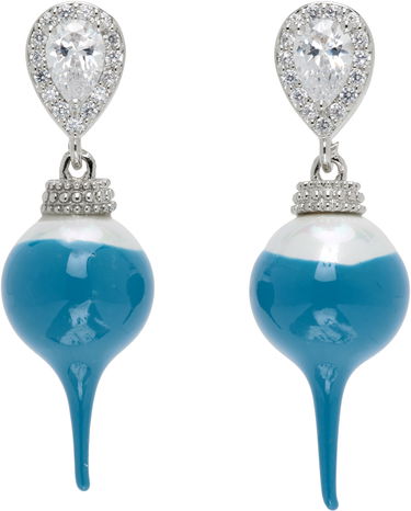 Обеци Ottolinger Ottolinger Pear-Shaped Crystal Halo Two-Tone Dipped Faux Pearl Drop Earrings Тюркоазено | 125-902425-03, 0