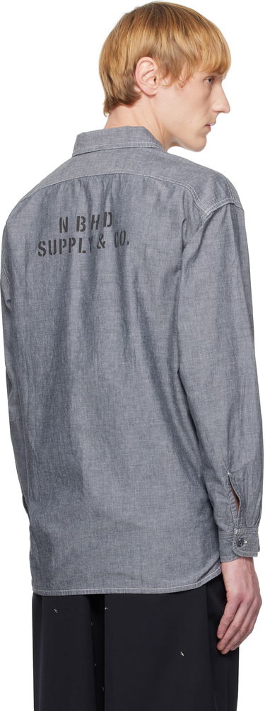Риза Neighborhood Neighborhood Chambray Long Sleeve Shirt Сиво | 251ARNH-SHM02, 2