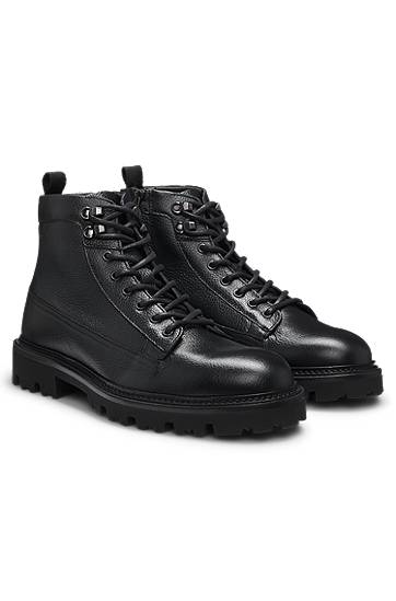 Grained-leather half boots with hiking-style laces