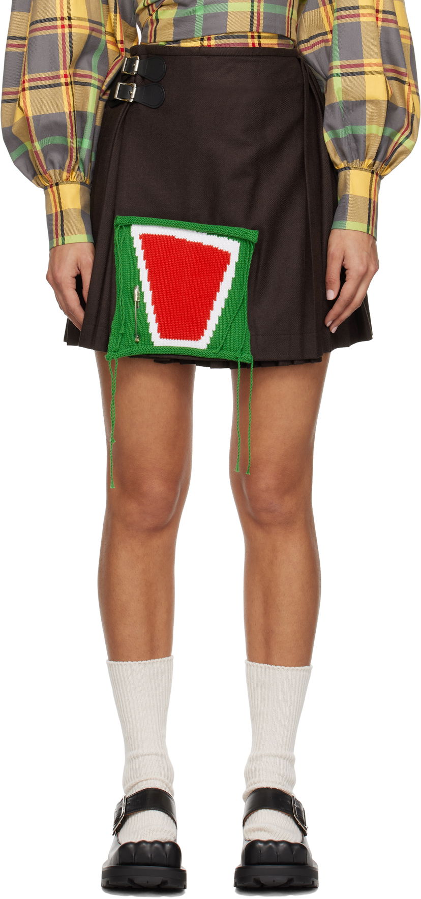 Пола Charles Jeffrey Loverboy Kilt Miniskirt with Knit Detail Кафяво | 41050201