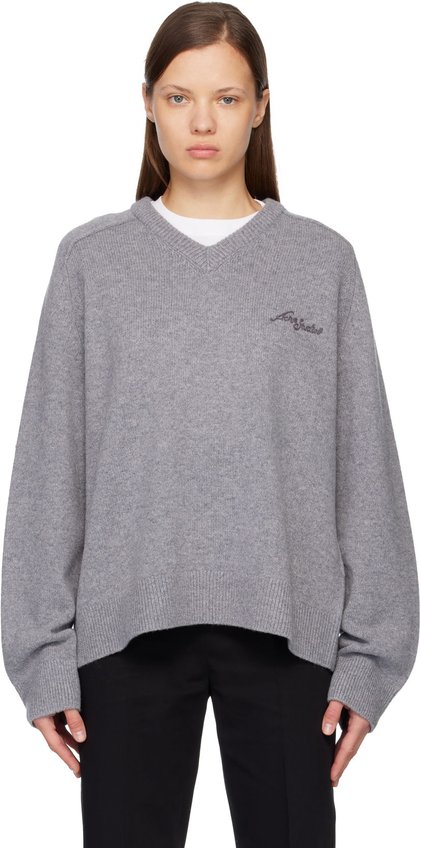 Пуловер Acne Studios Wool V-Neck Sweater Сиво | B60384-