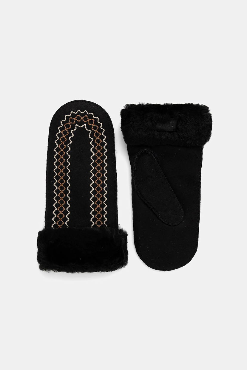 Ръкавици UGG Embroidered Suede Mittens with Fur Cuffs Черно | 100907