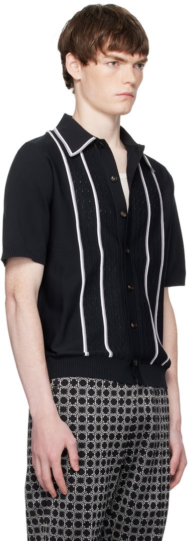 Поло тениска AMIRI AMIRI Script Stripe Knit Polo Черно | AMKNIR1025, 1