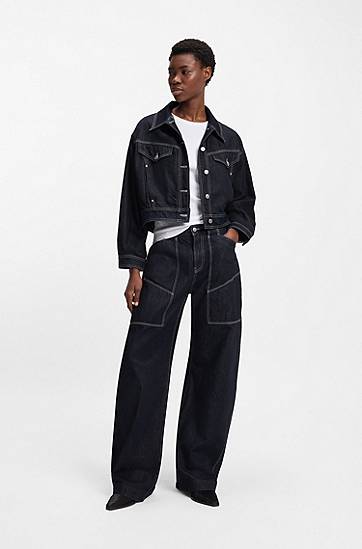 Яке BOSS Regular-fit trucker jacket in rinse-washed denim Синьо | 50552464, 1