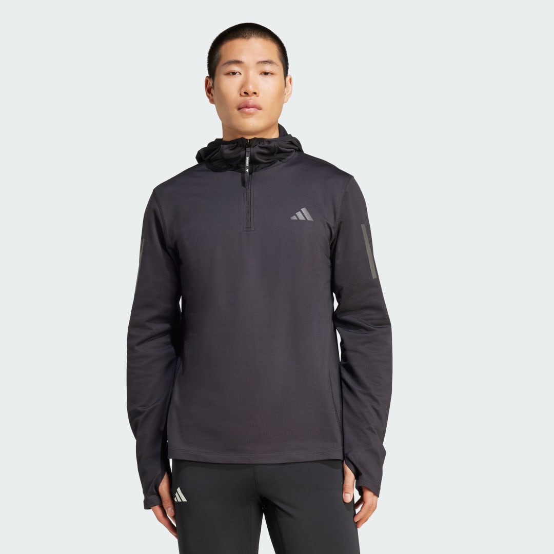 Суитчър adidas Performance Own The Run Winterized Hooded 1/2 Zip Sweatshirt Черно | JN6378, 0