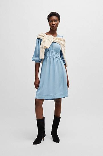 Pокля BOSS Puff-Sleeve Dress with Elasticated Waist Синьо | 50538357, 1