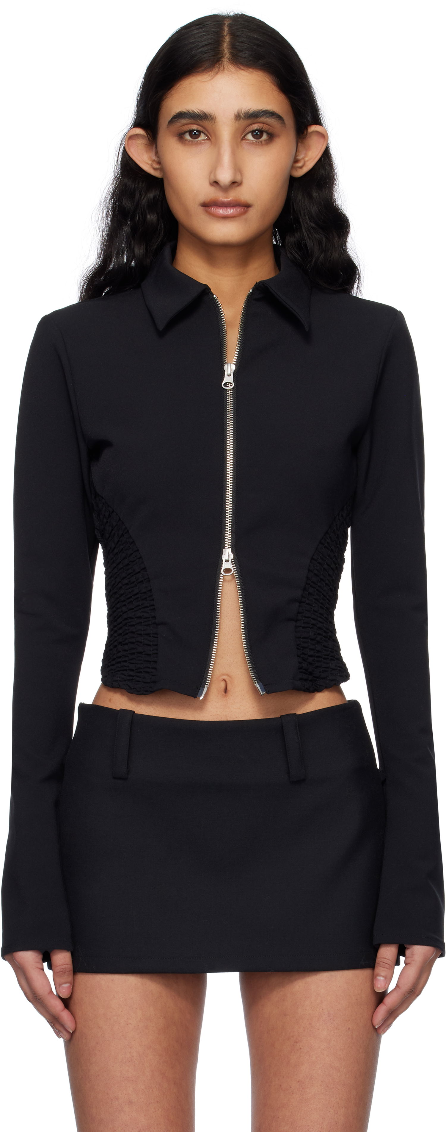 Яке GUIZIO Guizio Apolline Smocked Cropped Jacket Черно | S25707W015, 0