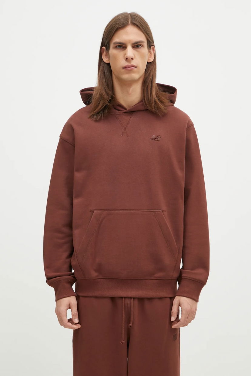 Суитчър New Balance Plain Cotton Hoodie Кафяво | MT41534ROK