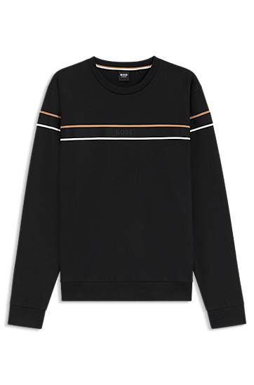 Суитчър BOSS BOSS Cotton-terry Sweatshirt with Signature Stripe Черно | 50545589, 0