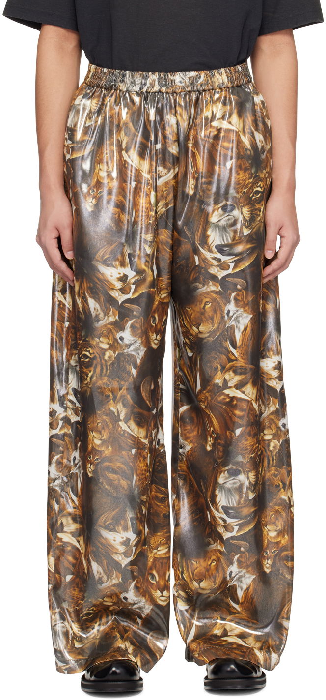 Панталони Acne Studios Per B. Sundberg Edition Print Silk Trousers Кафяво | BK0577-, 0