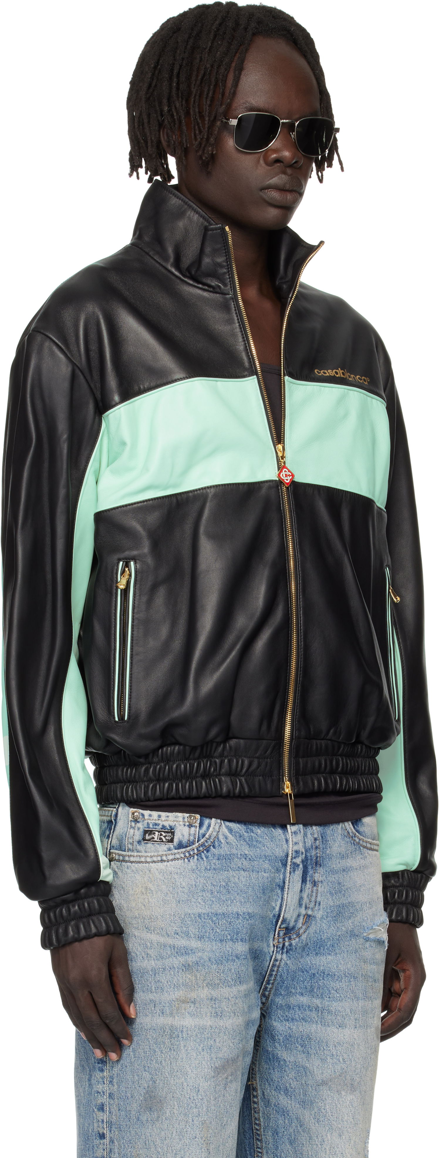 Яке Casablanca Casablanca Track Leather Jacket Зелено | MPF25-JK-382-01, 1