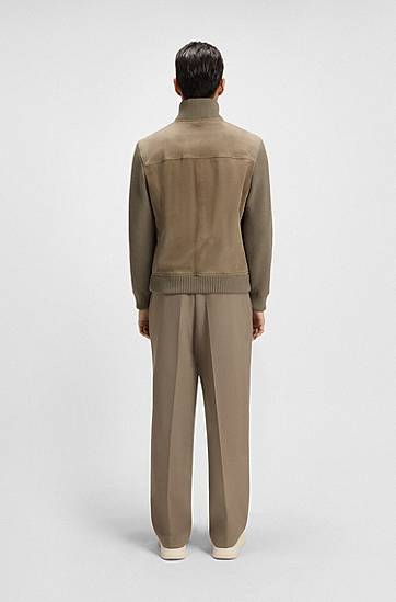 Яке BOSS Suede jacket with cotton-blend sleeves Зелено | 50547673, 1