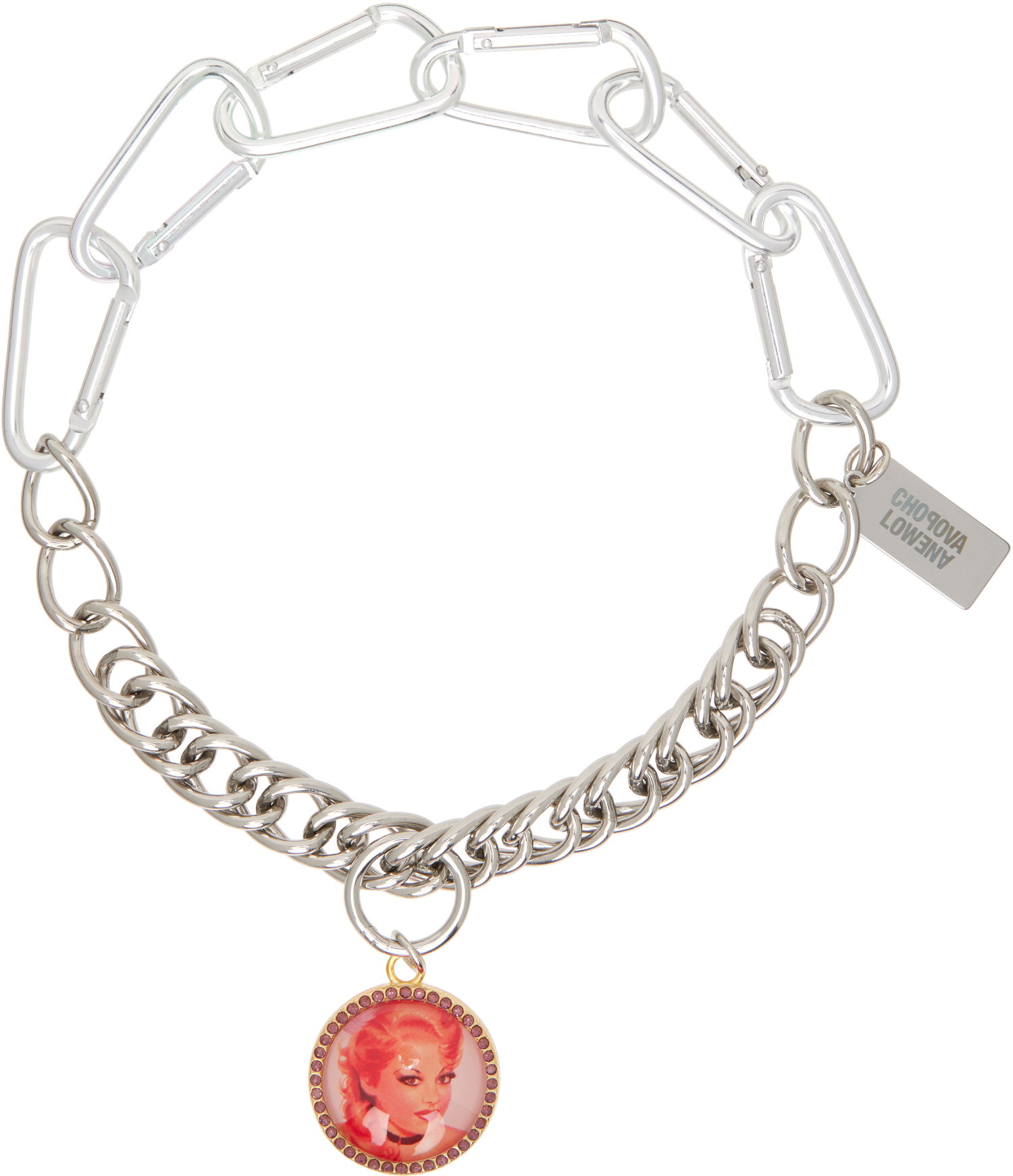 Колие Chopova Lowena Chopova Lowena Carabiner and Curb Chain Necklace with Portrait Charm Многоцветен | 6559, 0