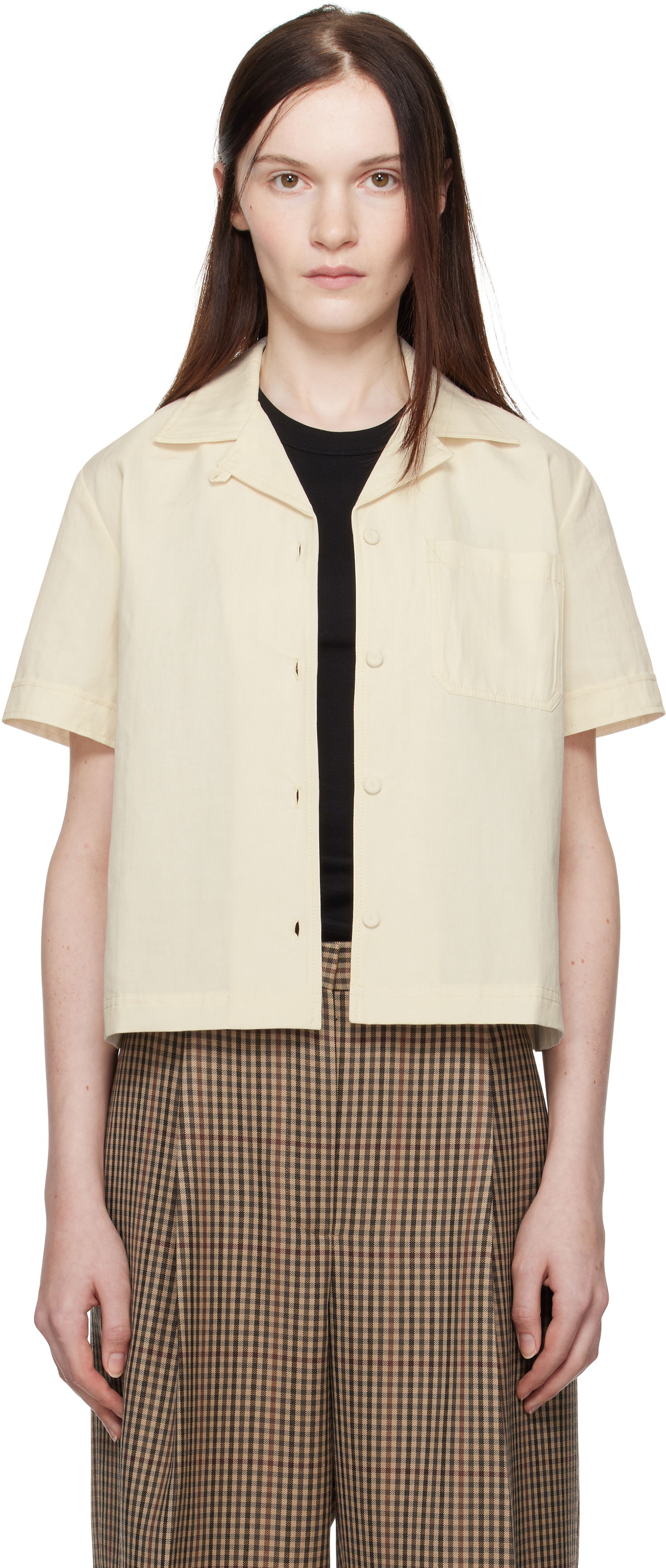 Риза A.P.C. A.P.C. Maeva Cropped Camp Collar Shirt Бежово | COHEJ-F12583, 0
