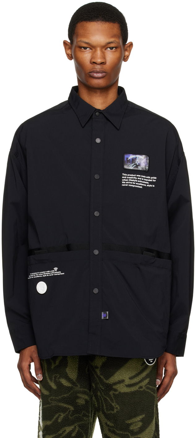 Риза AAPE by A Bathing Ape AAPE by A Bathing Ape Holographic Patch Shirt Черно | AAPSTM8441XXKBKX, 0