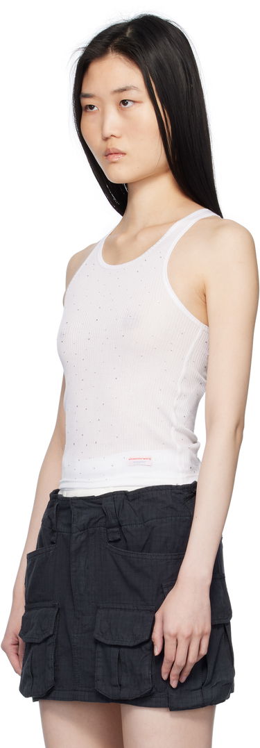 Потник Alexander Wang White Crystal Hotfix Racer Tank Top Бяло | WL001T, 3