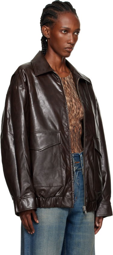 Яке бомбър Maison Margiela MM6 Maison Margiela Oversized Faux-Leather Bomber Jacket Кафяво | S52AM0325 M35465, 4
