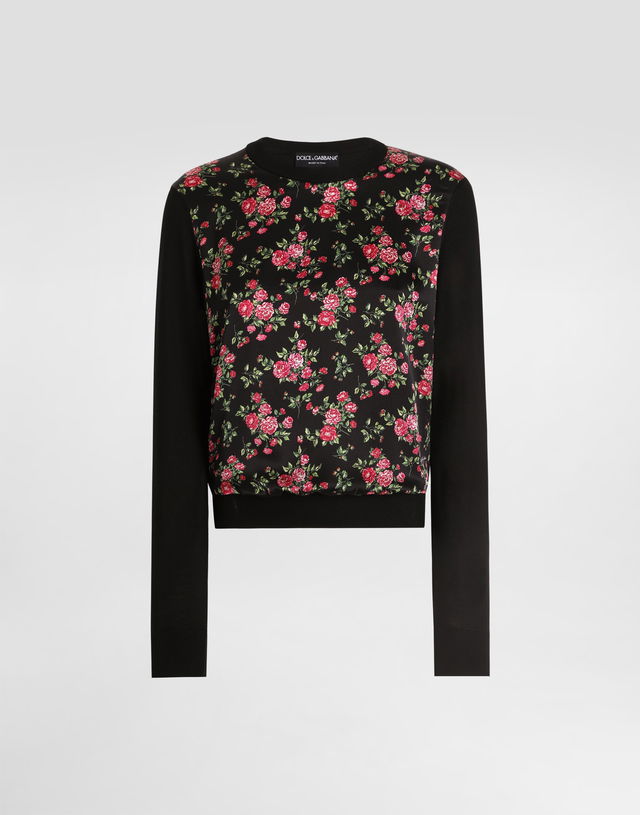 Small Rose Bouquets-print Silk And Satin Pullover